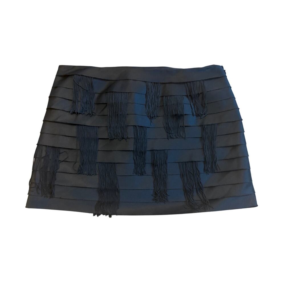NWT Bebe Vintage Y2K Black Layered Fringe Mini Skirt 4